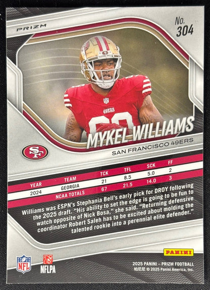 Mykel Williams 2025 Prizm Silver Prizms 49ers - back