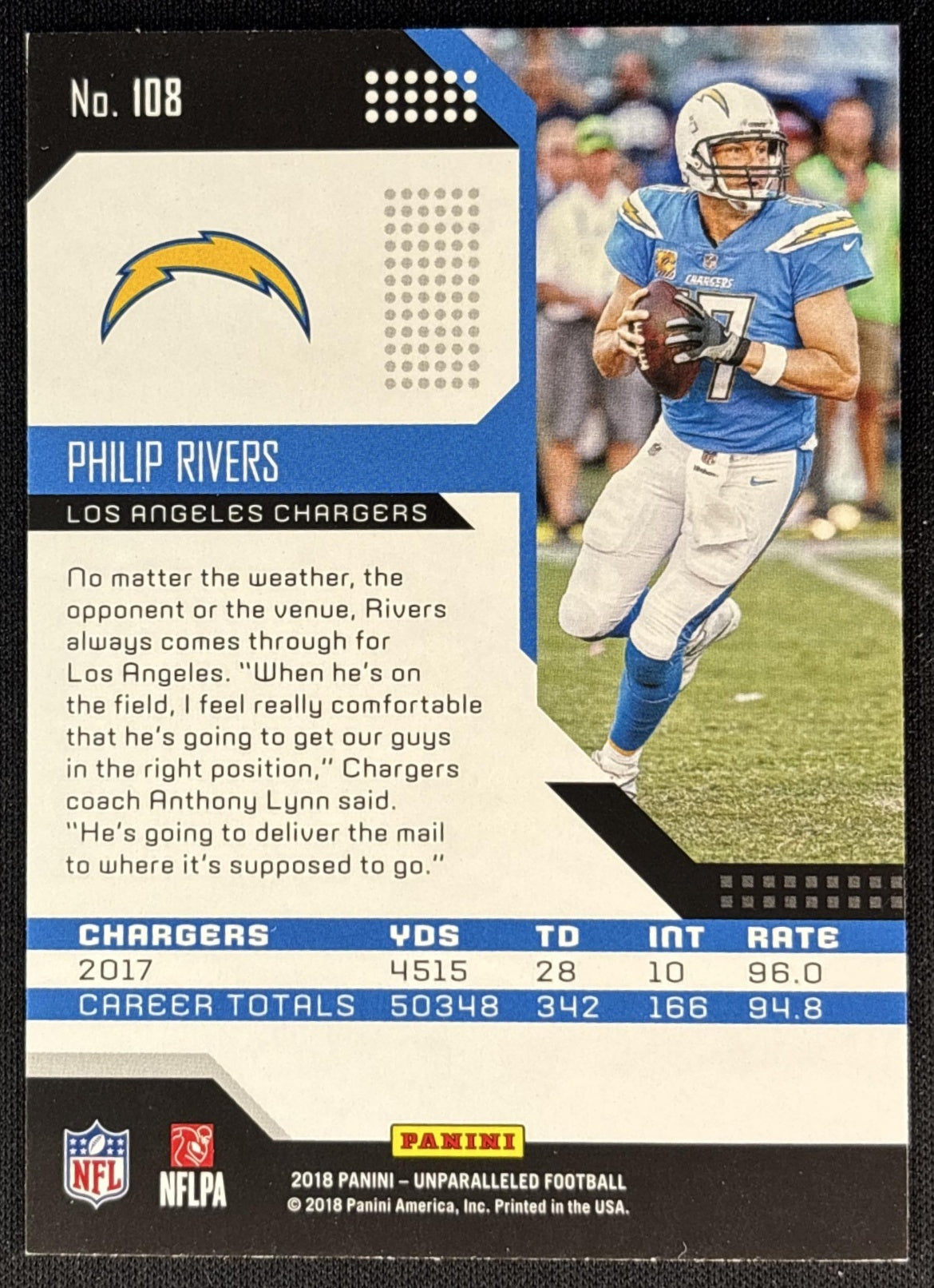 Philip Rivers 2018 Panini Unparalleled Chargers Sports Trading Cards