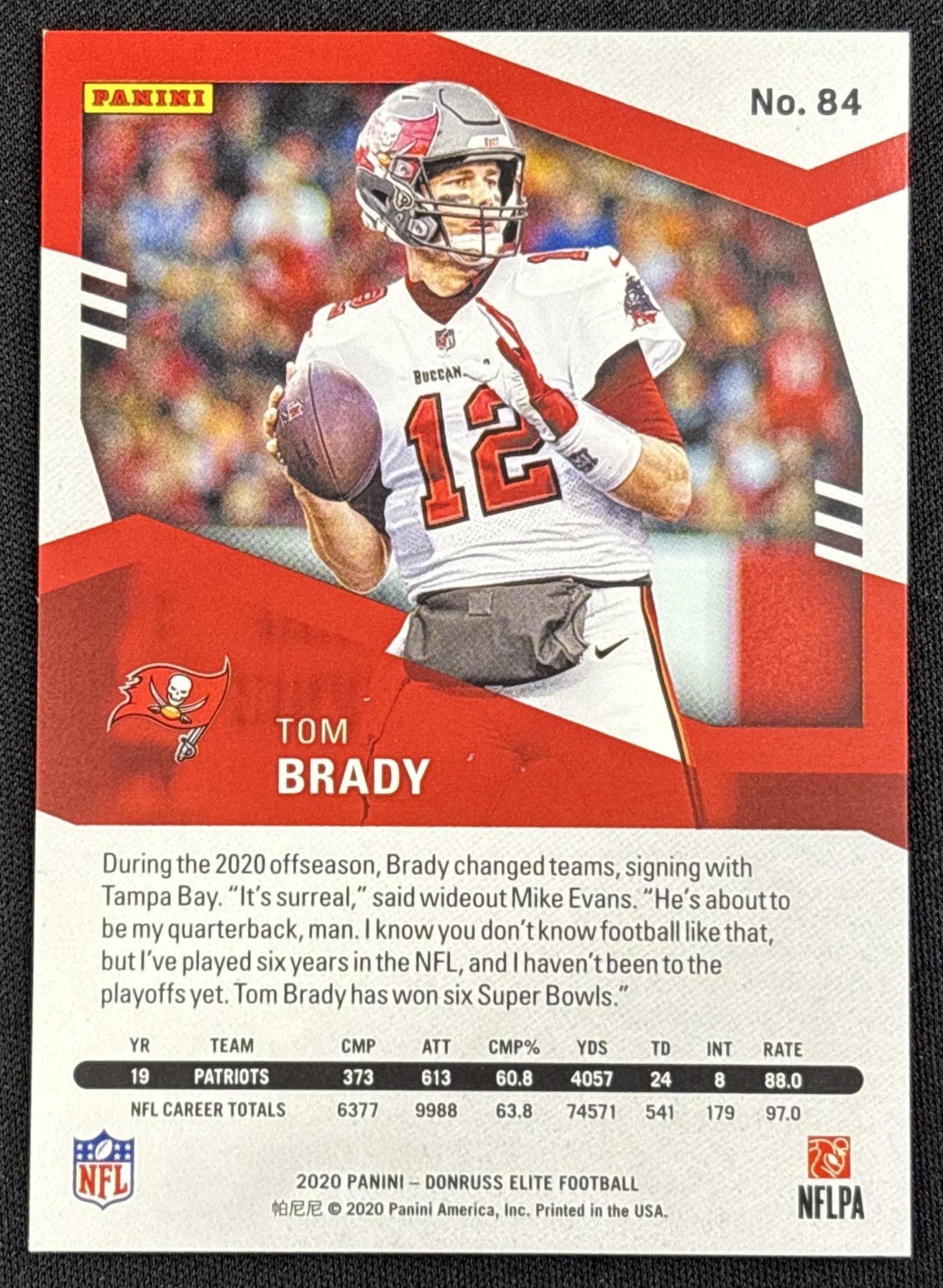 Tom Brady 2020 Panini Donruss Elite Red /399 Buccaneers - back