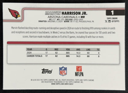 Marvin Harrison Jr. 2025 Topps Chrome Red/White/Blue Refractor Cardinals back