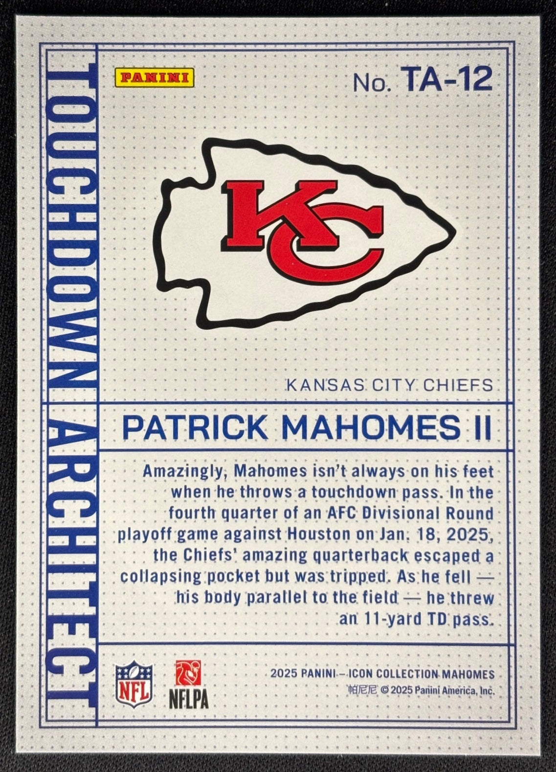 Patrick Mahomes II 2025 Icon Collection Touchdown Architect TA-12 Chiefs Sports Trading Cards