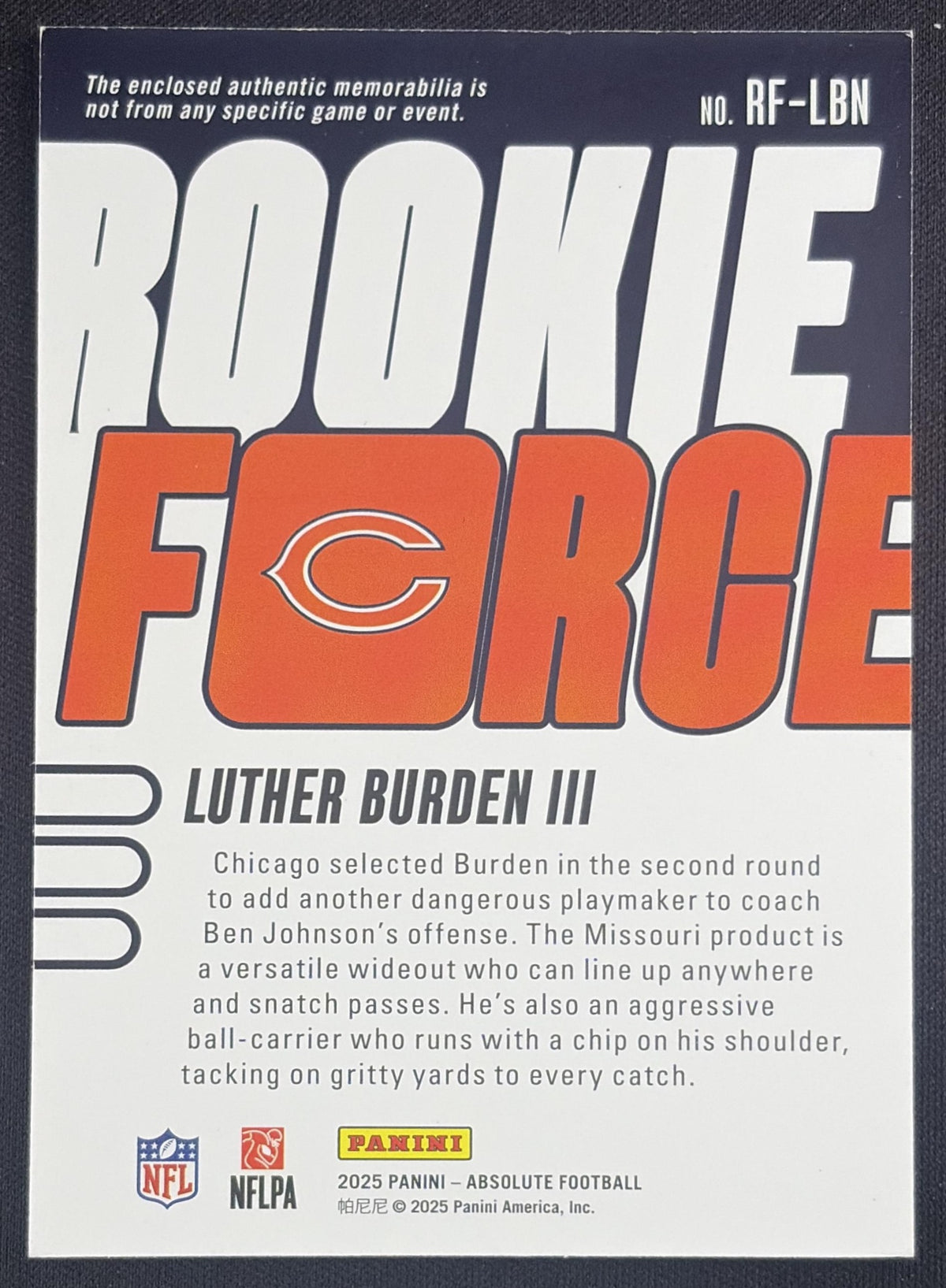 Luther Burden III 2025 Panini Absolute Rookie Force Bears
