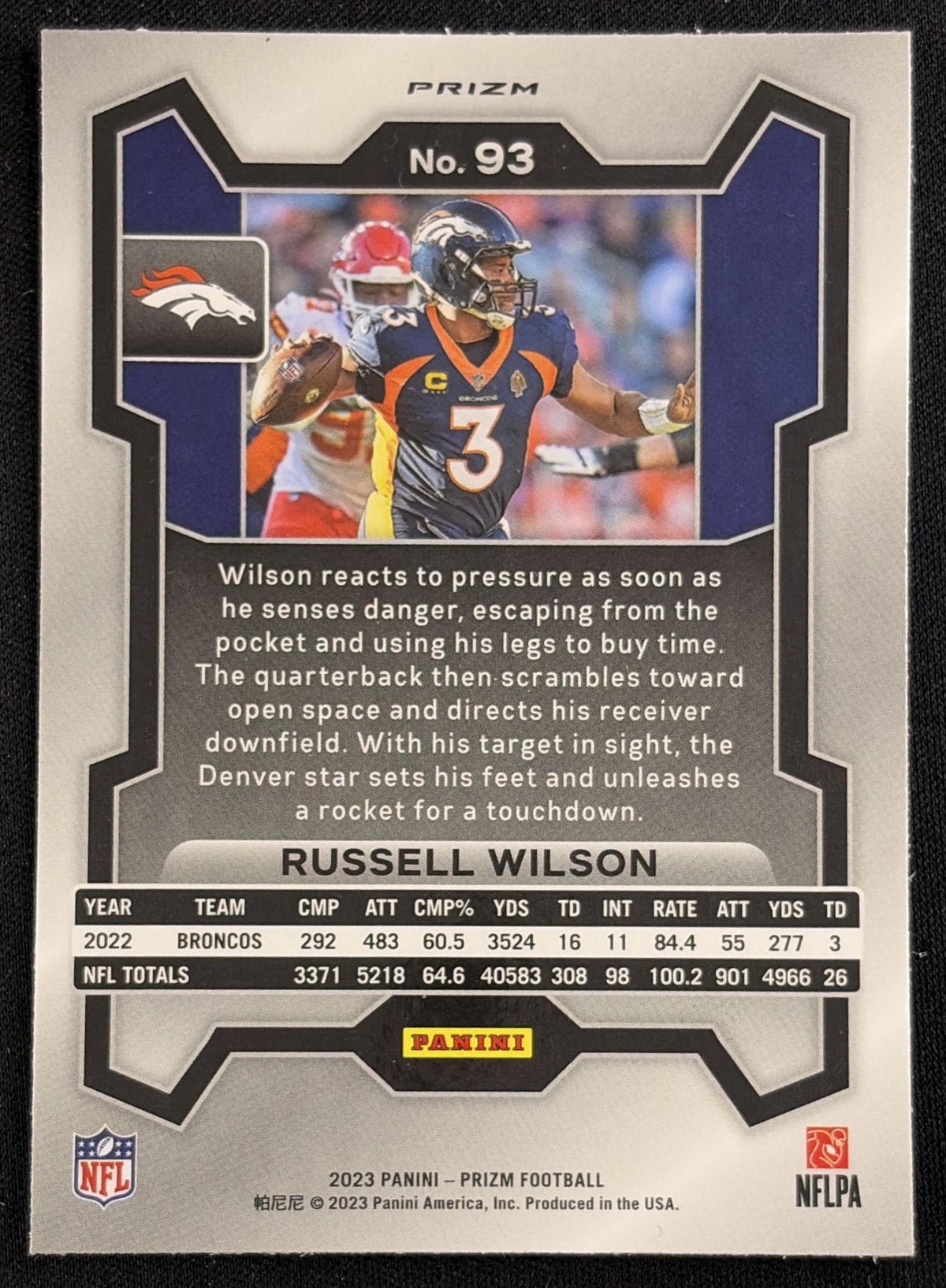 Russell Wilson 2023 Panini Prizm Red Sparkle Prizm Broncos - back