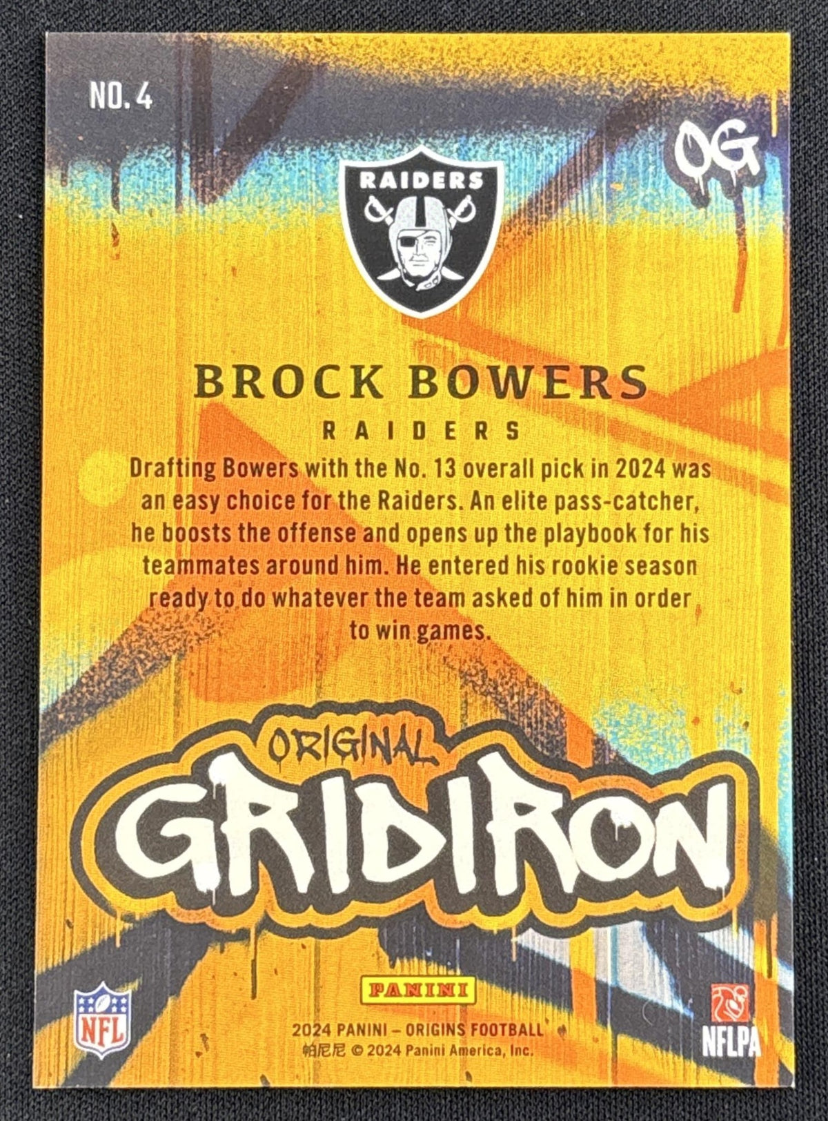 Brock Bowers 2024 Panini Origins Original Gridiron Raiders Sports Trading Card