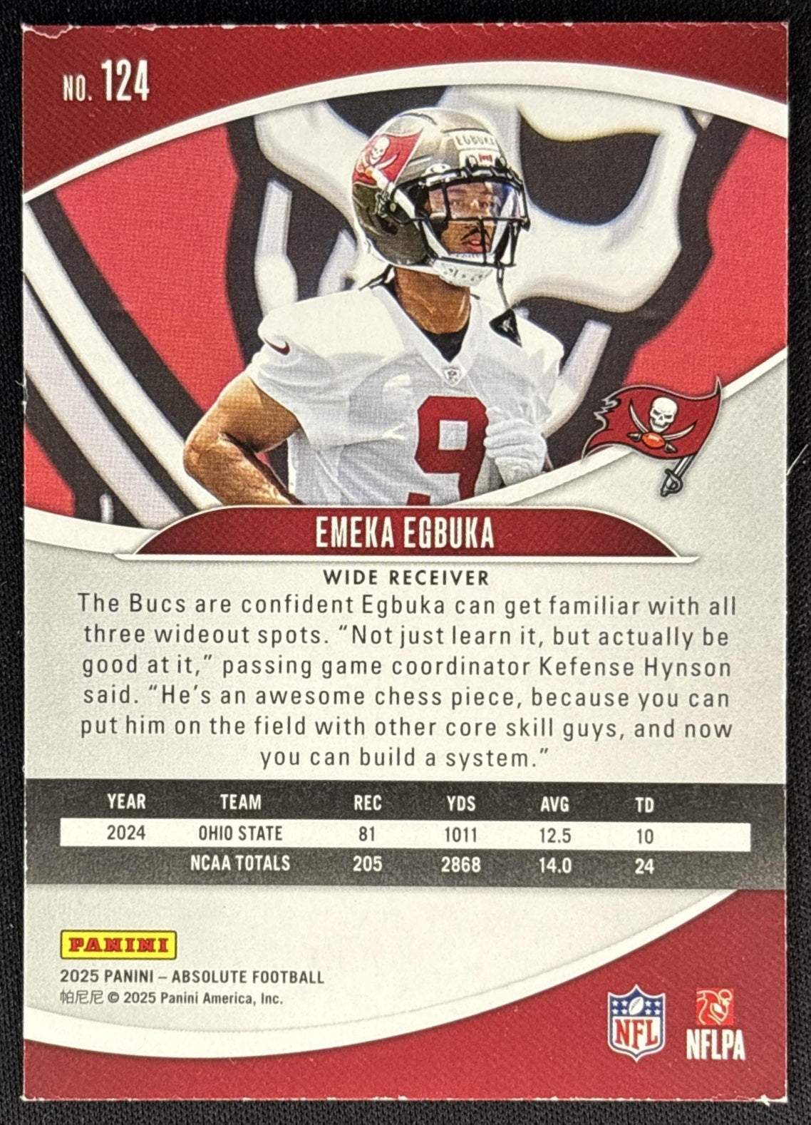 Emeka Egbuka 2025 Panini Absolute Rookies Green Buccaneers back