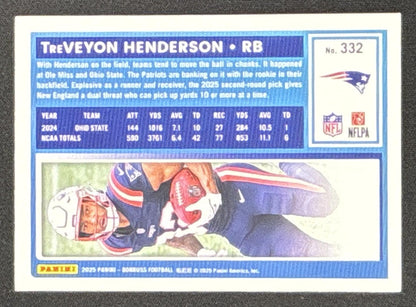 TreVeyon Henderson 2025 Panini Donruss Rated Rookie Press Proof Purple Patriots
