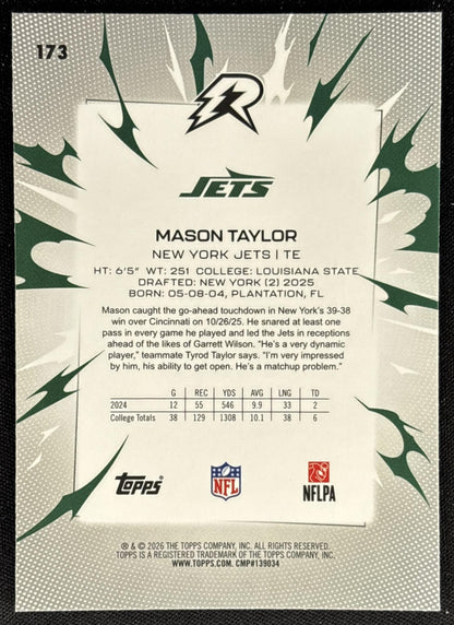 Mason Taylor 2025 Topps Resurgence Blue and Orange Spark Refractor Jets