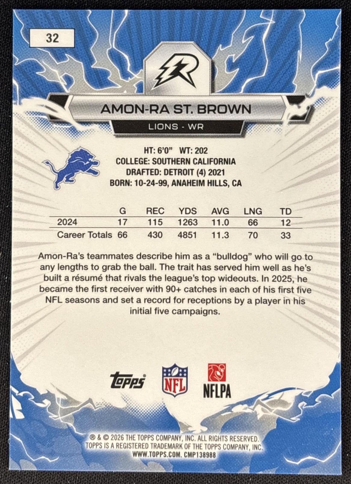 Amon-Ra St. Brown 2025 Topps Resurgence Lions Detroit Lions back
