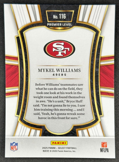 Mykel Williams 2025 Select Premier Level 49ers Sports Trading Cards