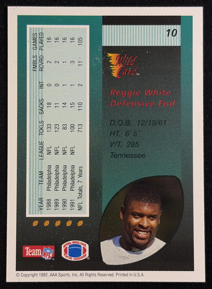 Reggie White 1992 Wild Card 5 Stripe Eagles - Back