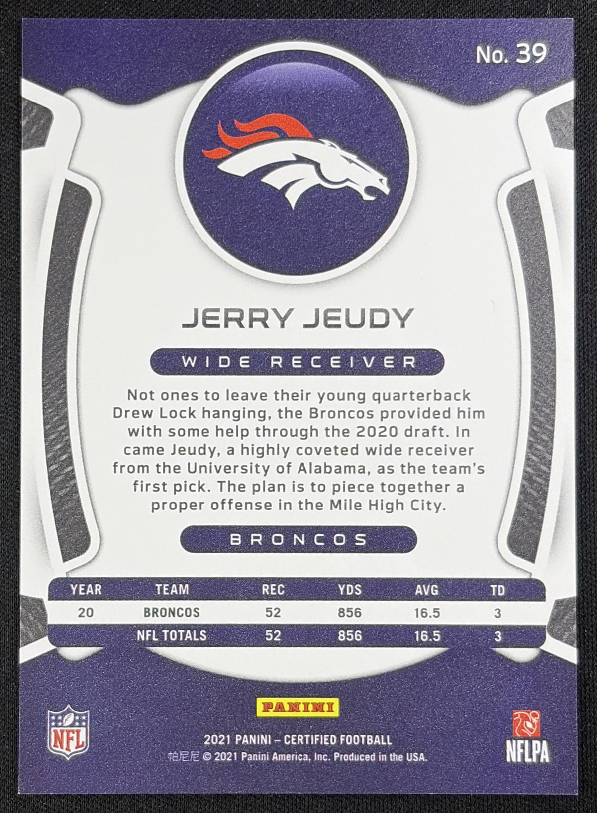 Jerry Jeudy 2021 Panini Certified Mirror Pink /199 Broncos