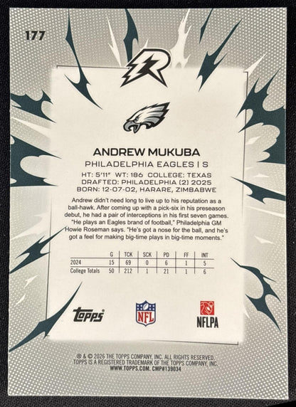 Andrew Mukuba 2025 Topps Resurgence Eagles Sports Trading Cards