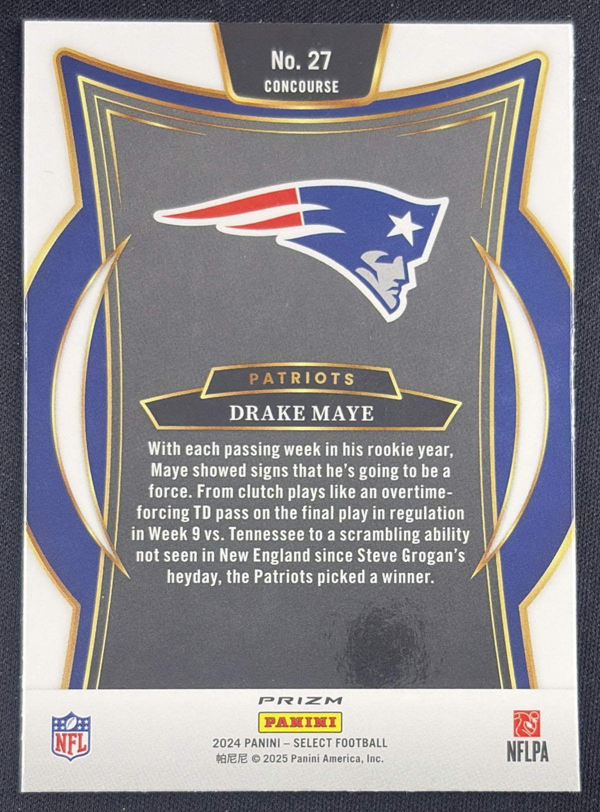 Drake Maye 2024 Panini Select Concourse Black and Green Prizm Shock Patriots Sports Trading Card