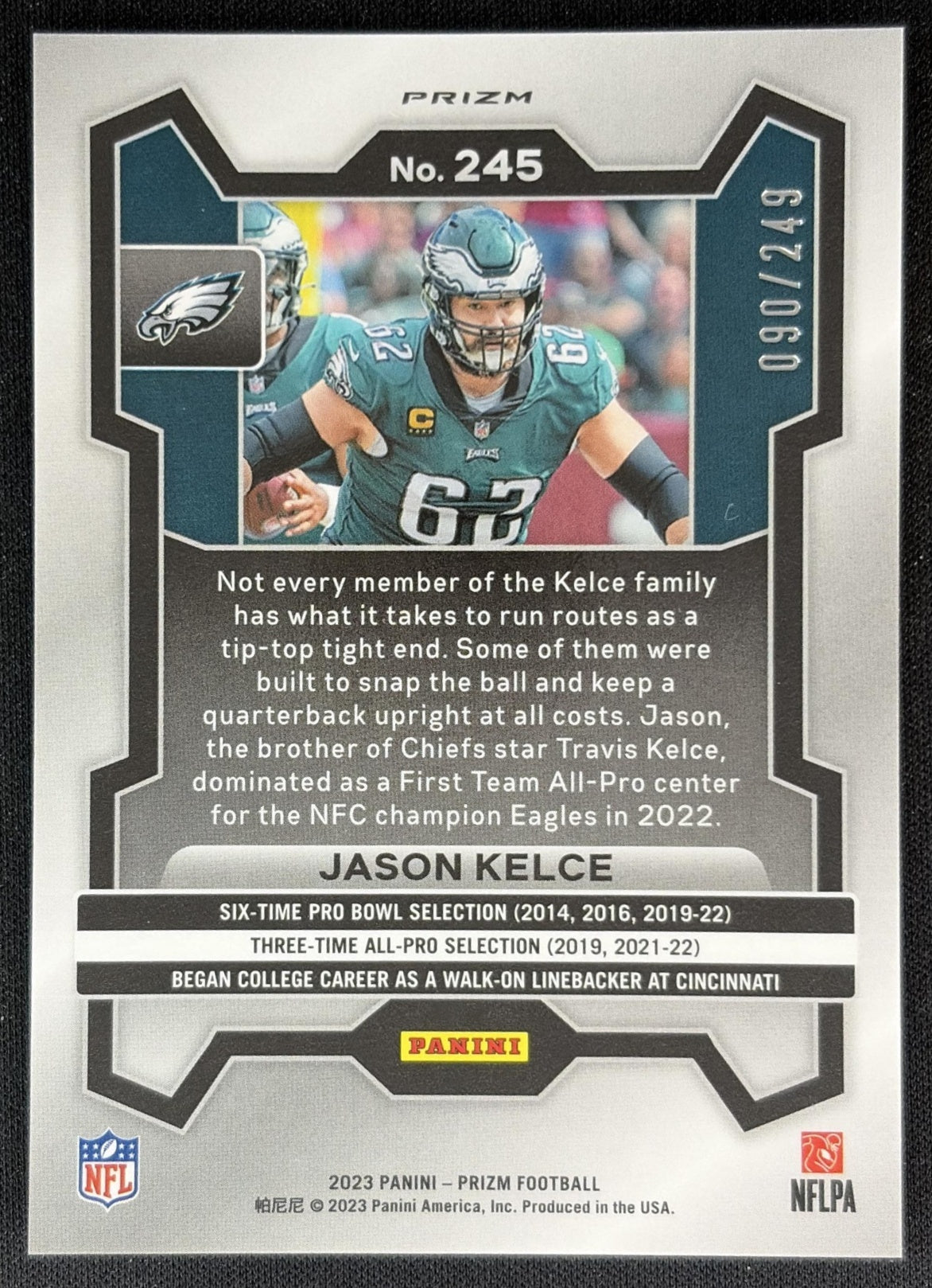 Jason Kelce 2023 Panini Prizm Orange /249 Eagles Sports Trading Cards
