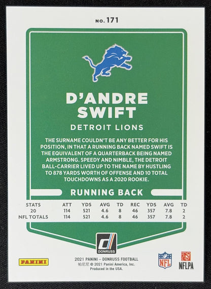 D Andre Swift 2021 Panini Donruss Press Proof Premium Lions - Detroit Lions