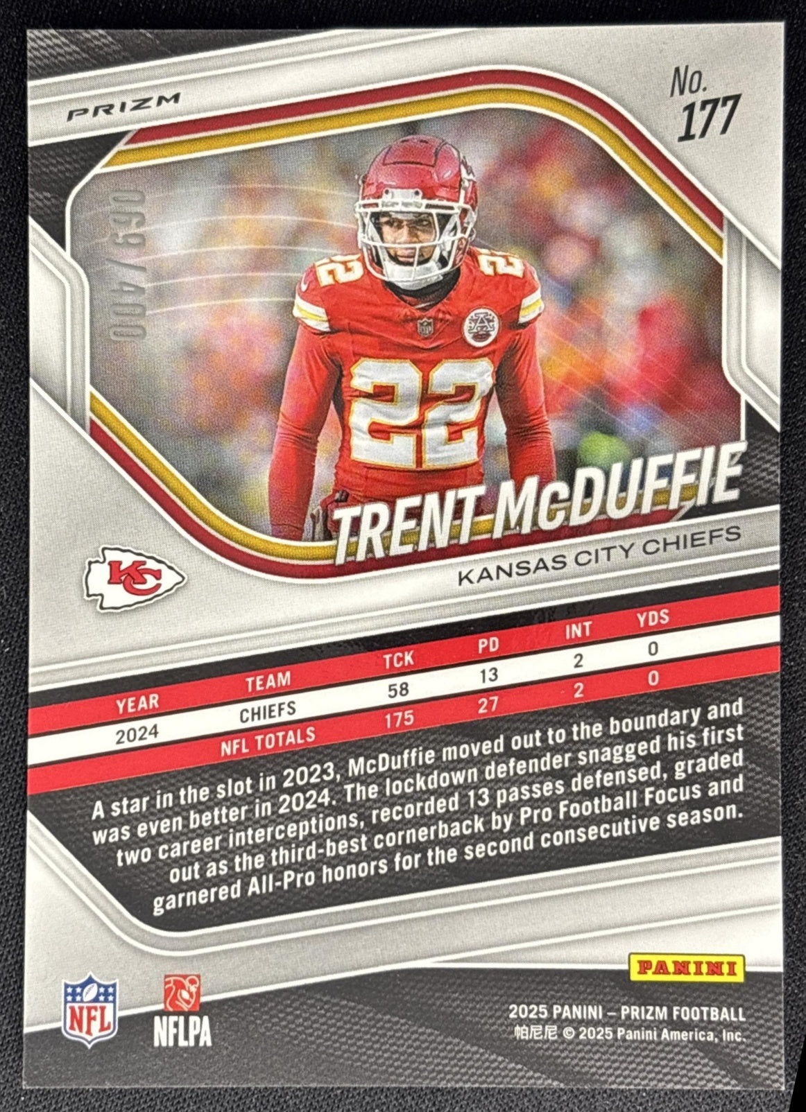 Trent McDuffie 2025 Panini Prizm Pandora /400 Chiefs Sports Trading Cards