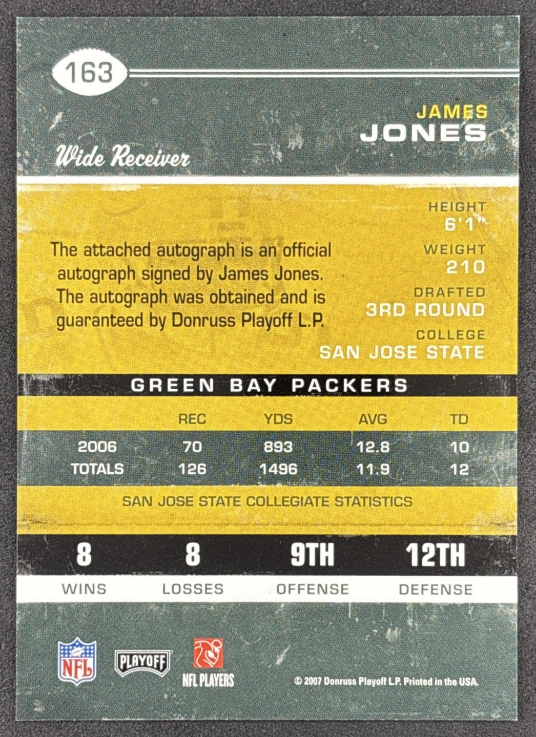 James Jones 2007 Playoff Contenders Rookie Ticket Auto Packers Green Bay Packers
