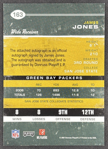 James Jones 2007 Playoff Contenders Rookie Ticket Auto Packers Green Bay Packers