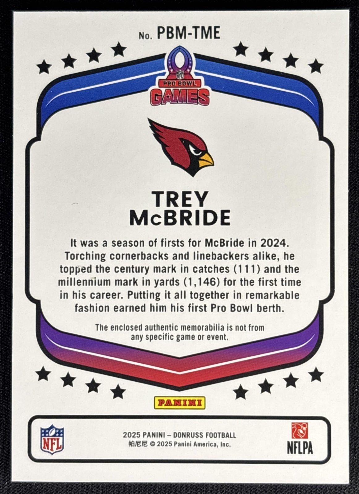 Trey McBride 2025 Panini Donruss Pro Bowl Materials Cardinals