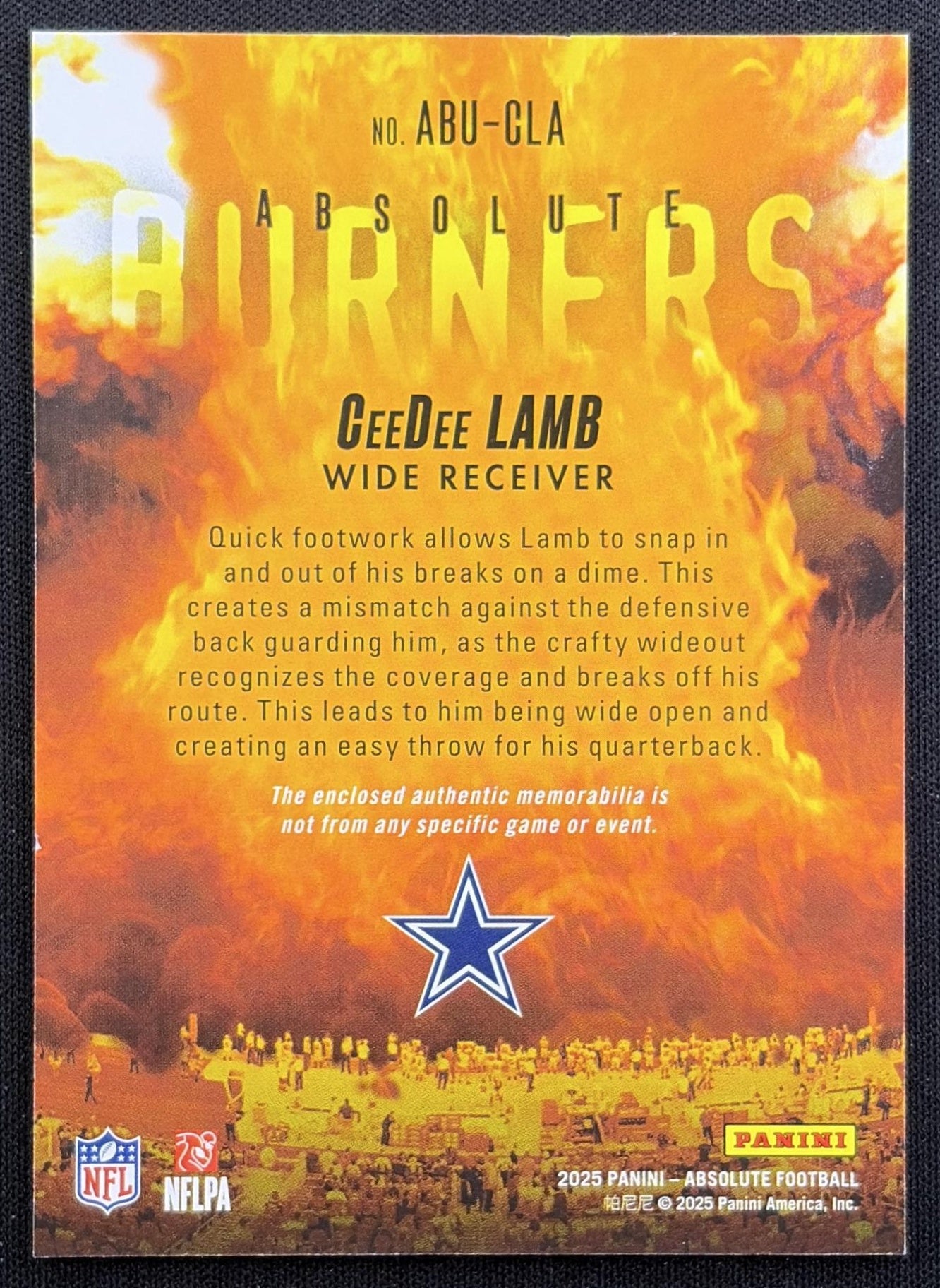 CeeDee Lamb 2025 Panini Absolute Burners Cowboys back