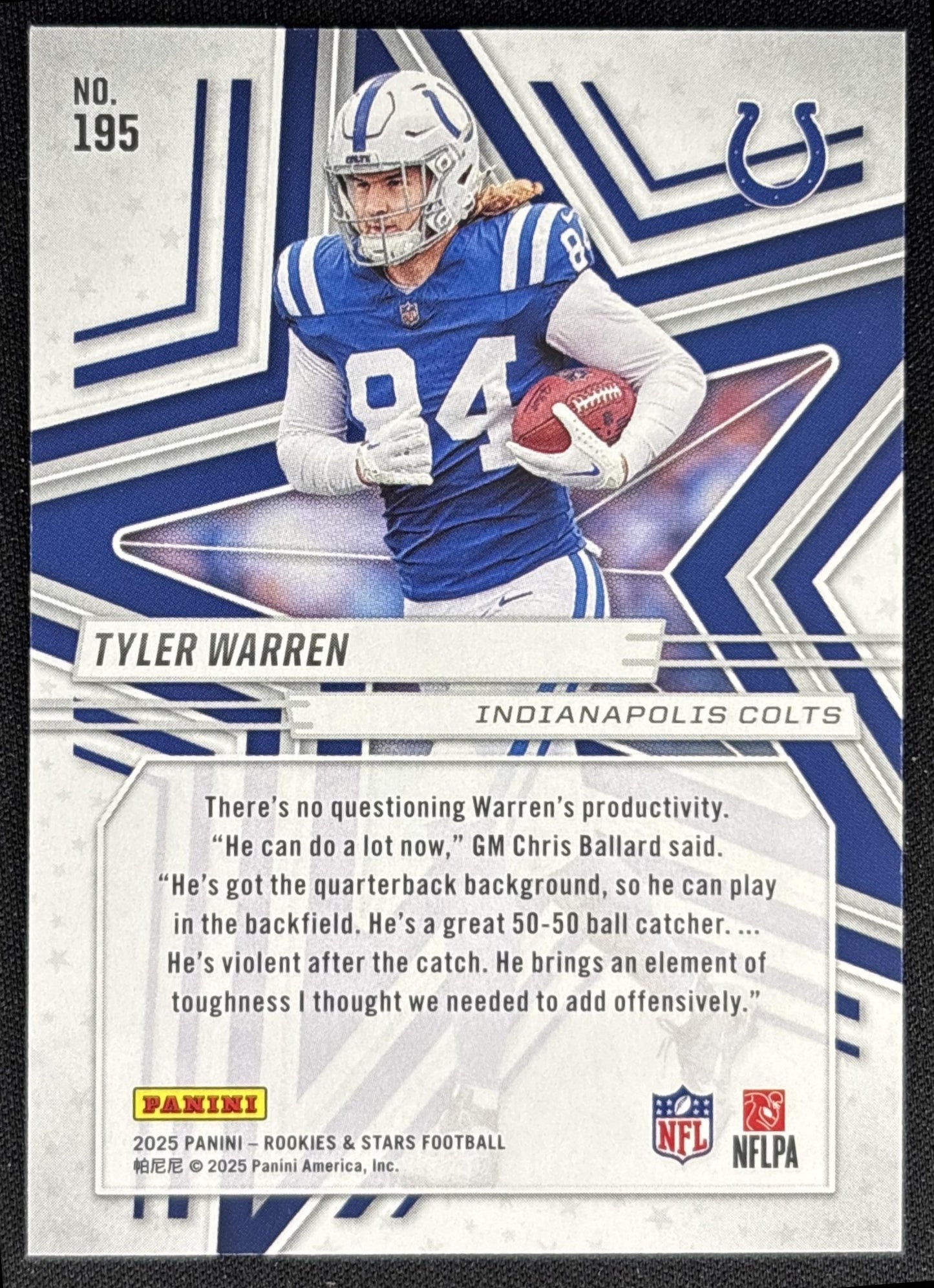Tyler Warren 2025 Panini Rookies & Stars Purple /999 Colts