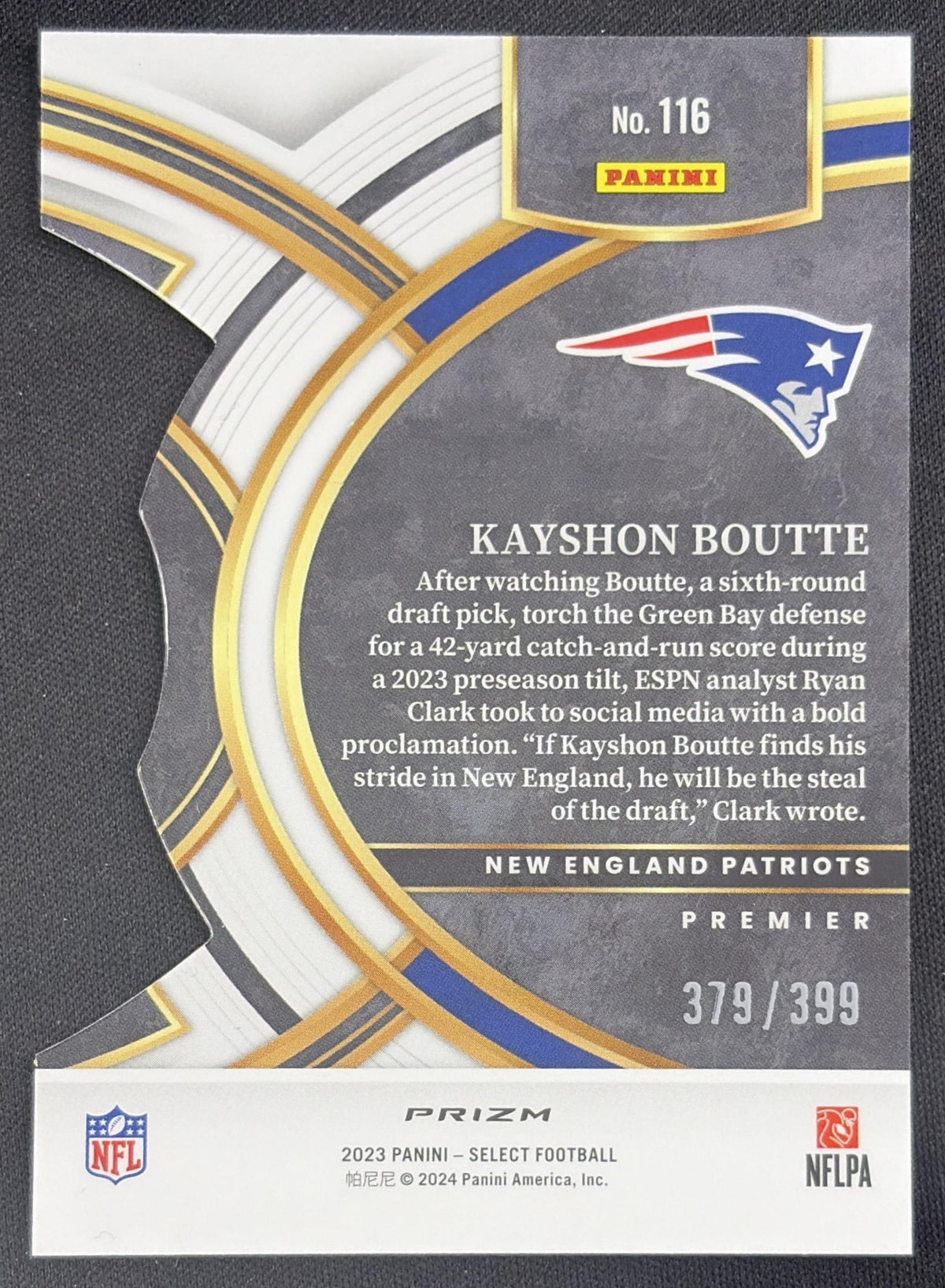 Kayshon Boutte 2023 Panini Select Orange Prizms Die Cut /399 Patriots