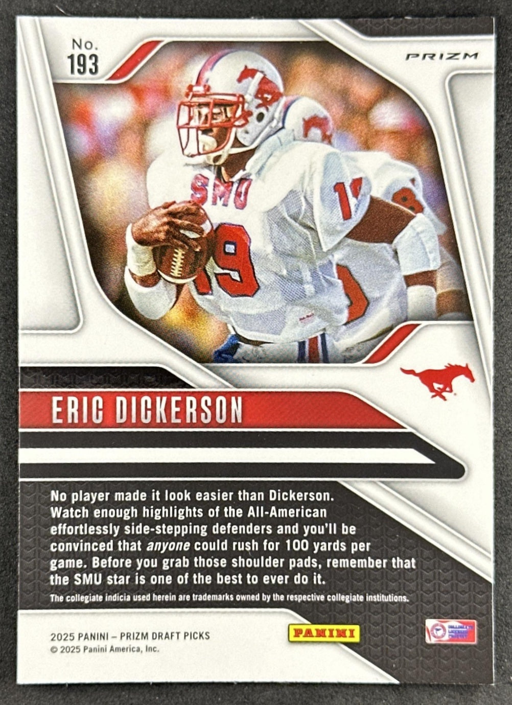 Eric Dickerson 2025 Panini Prizm Draft Picks Purple Wave Mustangs Sports Trading Card