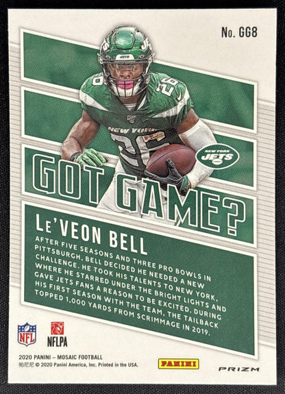 Le Veon Bell 2020 Panini Mosaic Got Game? Prizm Green Jets - Back