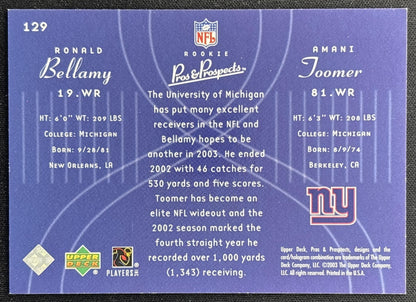 Ronald Bellamy Amani Toomer 2003 Upper Deck Pros & Prospects /1800 Tigers back