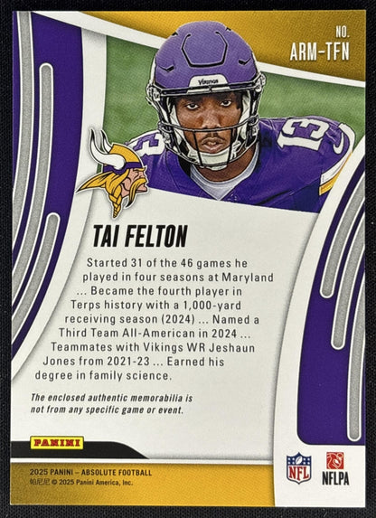 Tai Felton 2025 Panini Absolute Rookie Materials Vikings