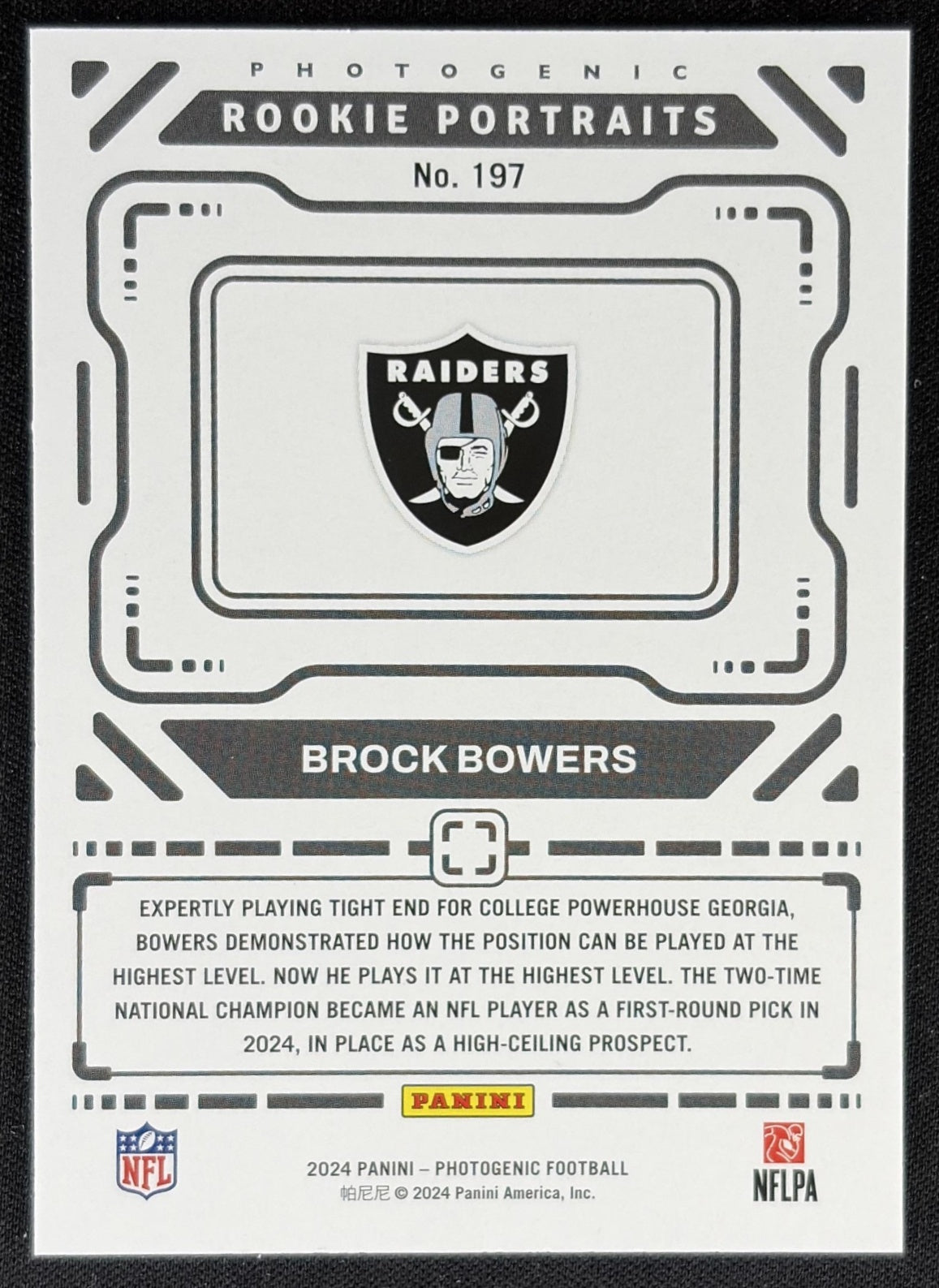 Brock Bowers 2024 Panini Photogenic Raiders