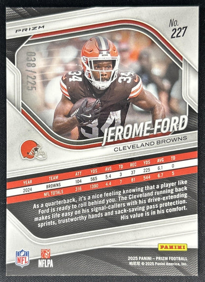 Jerome Ford 2025 Panini Prizm Purple Ice /225 Browns Back