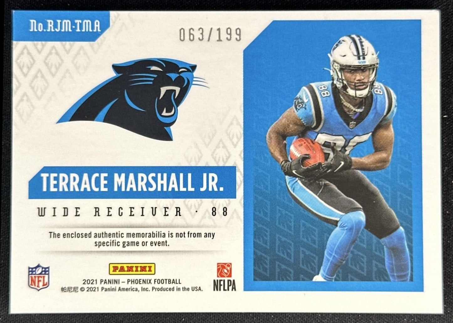 Terrace Marshall Jr. 2021 Panini Phoenix RPS Rookie Auto Jersey /199 Panthers back