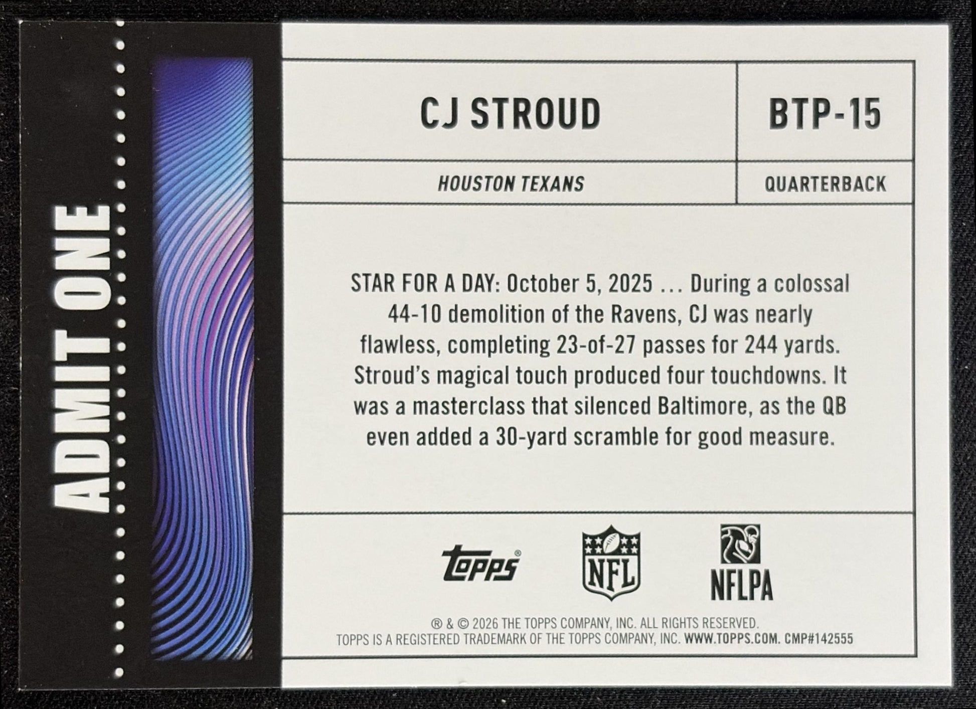 CJ Stroud 2026 Topps Big Ticket Players Texans back