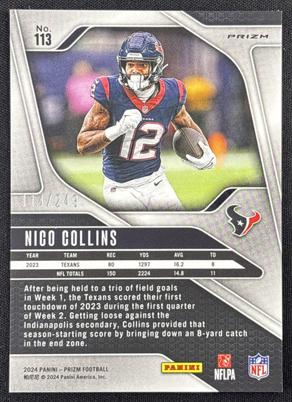 Nico Collins 2024 Panini Prizm Orange /249 Texans