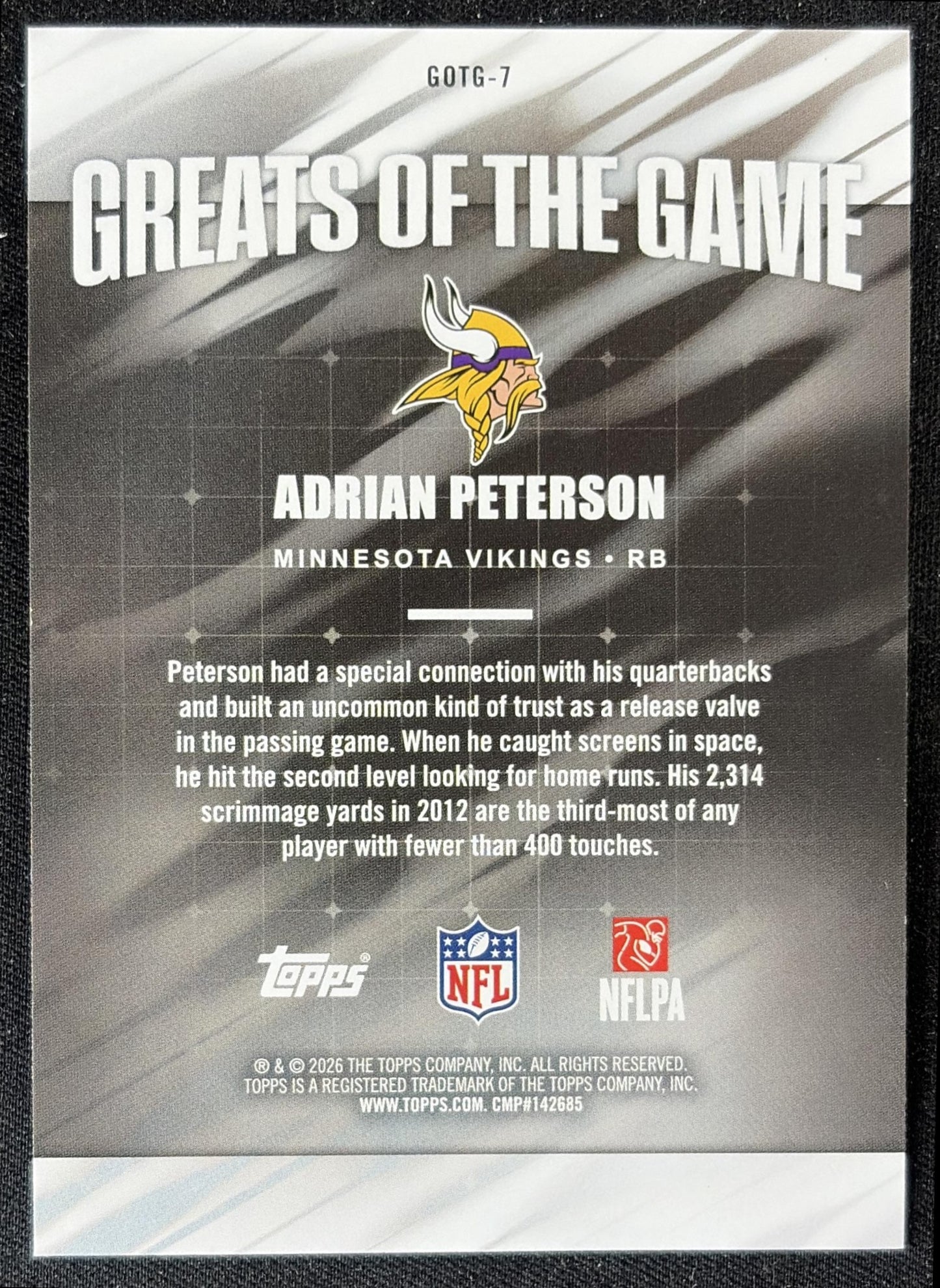 Adrian Peterson 2026 Topps Greats Of The Game Vikings back
