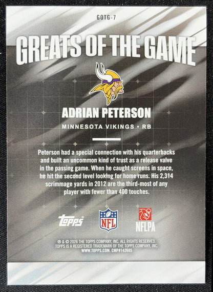 Adrian Peterson 2026 Topps Greats Of The Game Vikings back