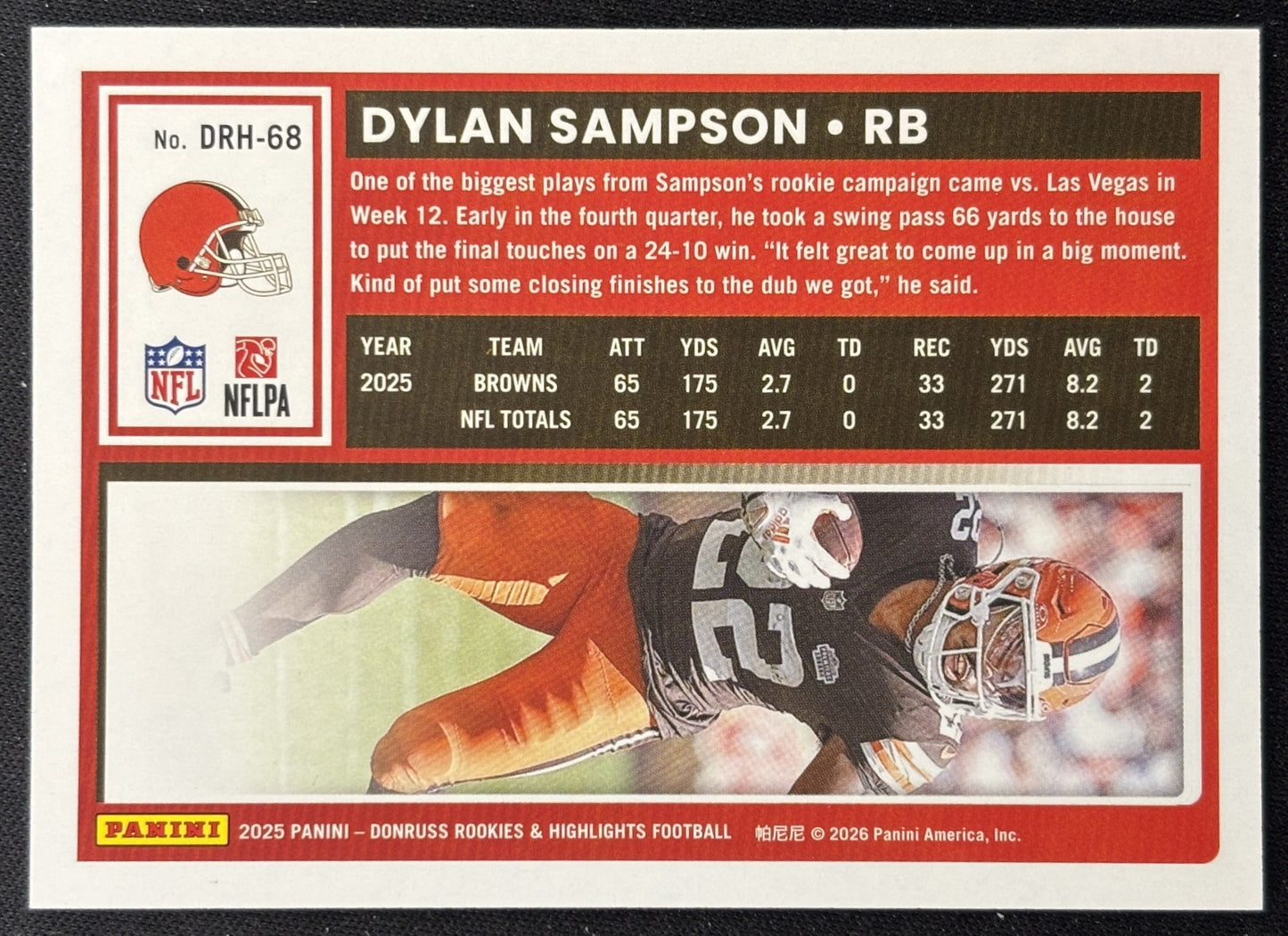 Dylan Sampson 2025 Panini Donruss Rookies & Highlights Browns Sports Trading Cards