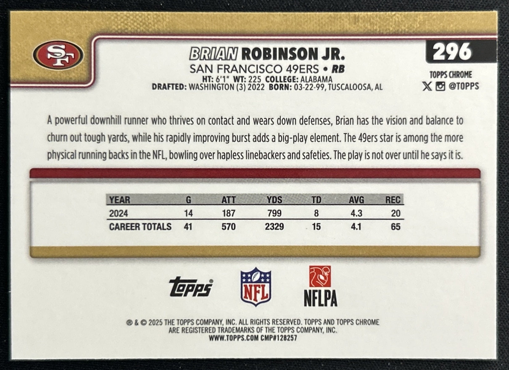 Brian Robinson Jr. 2025 Topps Chrome 49ers