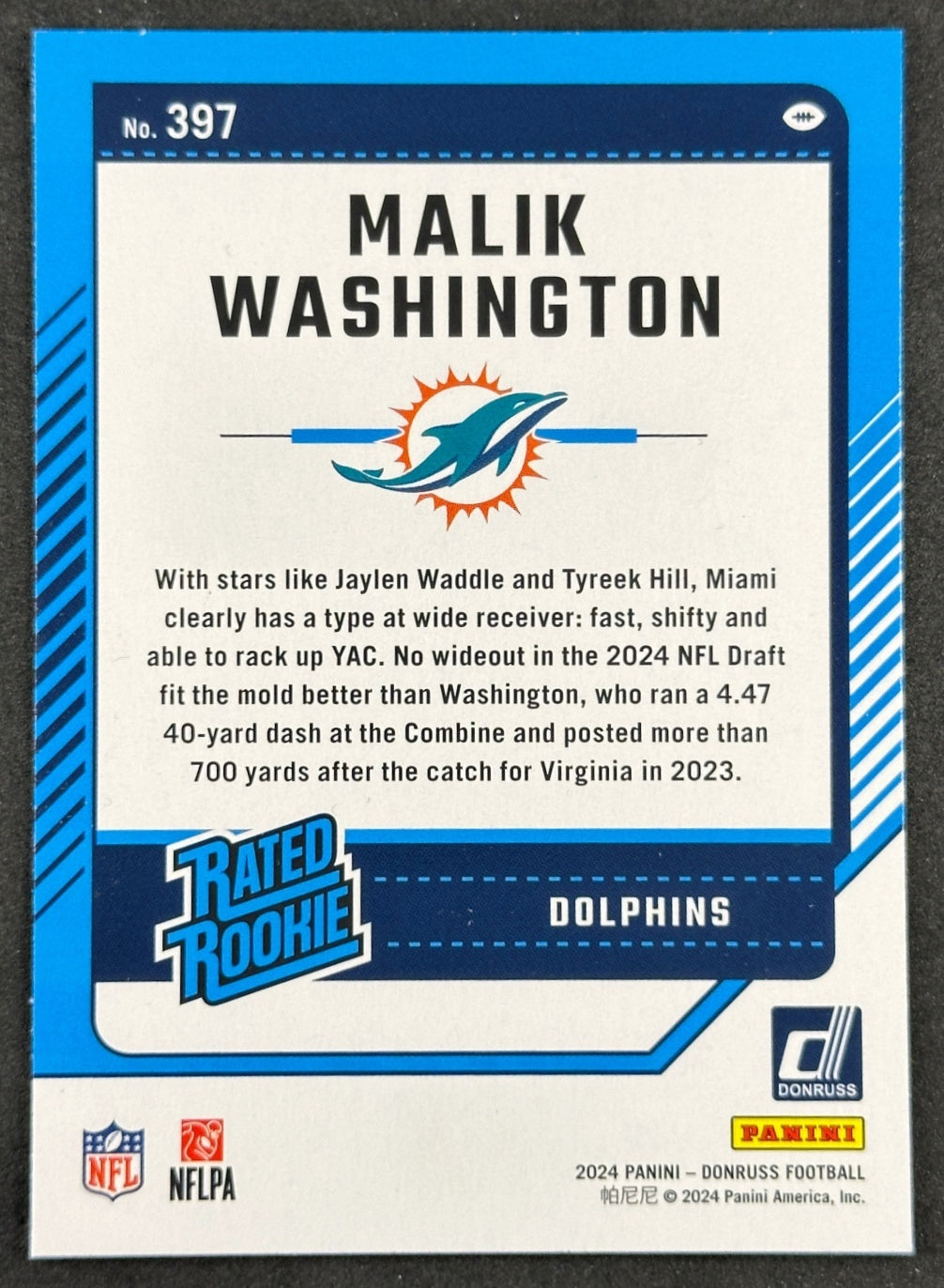 Malik Washington 2024 Donruss Rated Rookie Dolphins Sports Trading Cards