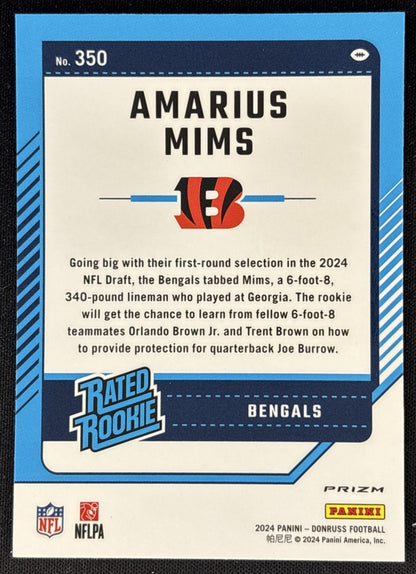 Amarius Mims 2024 Panini Donruss Optic Rated Rookie Preview Red Wave Bengals