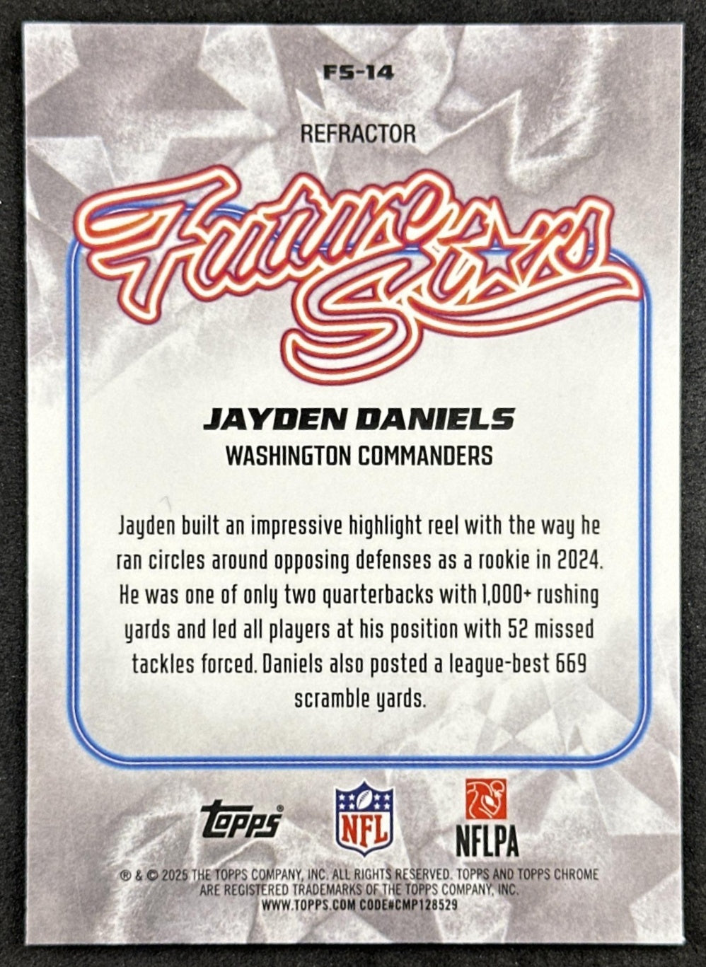 Jayden Daniels 2025 Topps Chrome Future Stars Refractor Commanders back