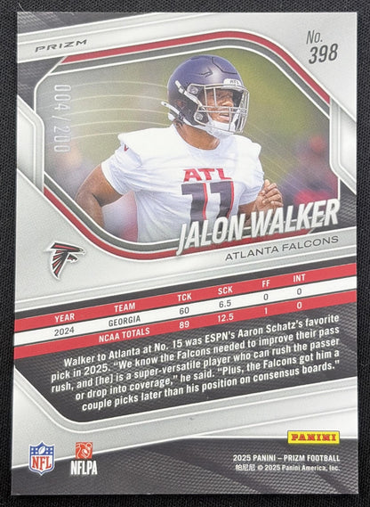 Jalon Walker 2025 Panini Prizm Hyper /200 Falcons