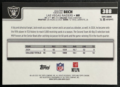 Jack Bech 2025 Topps Chrome Rookie Raiders Sports Trading Cards