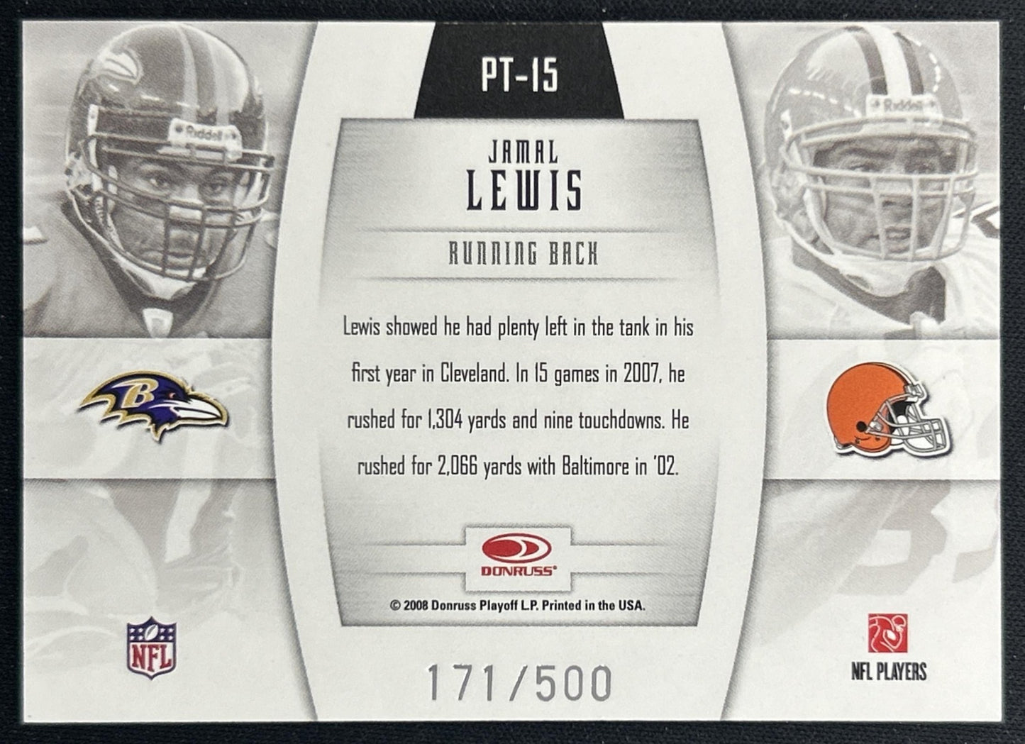 Jamal Lewis 2008 Donruss Gridiron Gear Player Timeline Gold /500 back