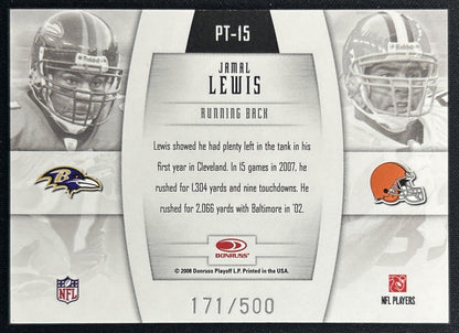Jamal Lewis 2008 Donruss Gridiron Gear Player Timeline Gold /500 back