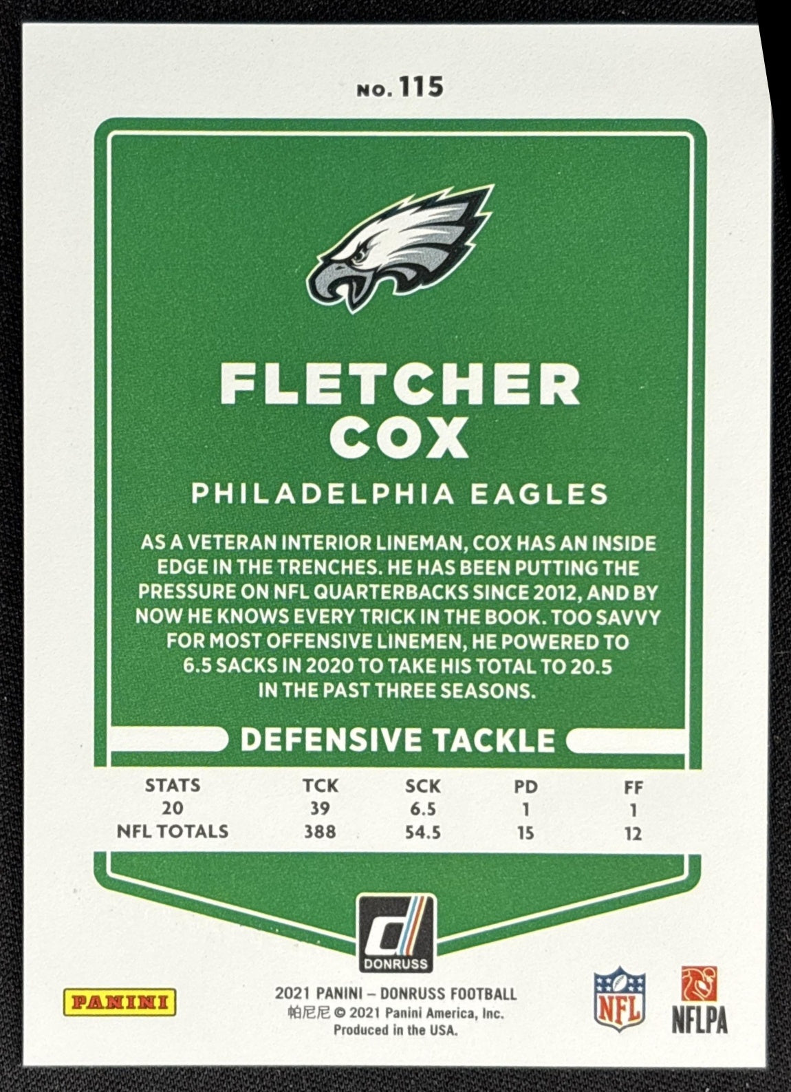 Fletcher Cox 2021 Panini Donruss Press Proof Premium Eagles