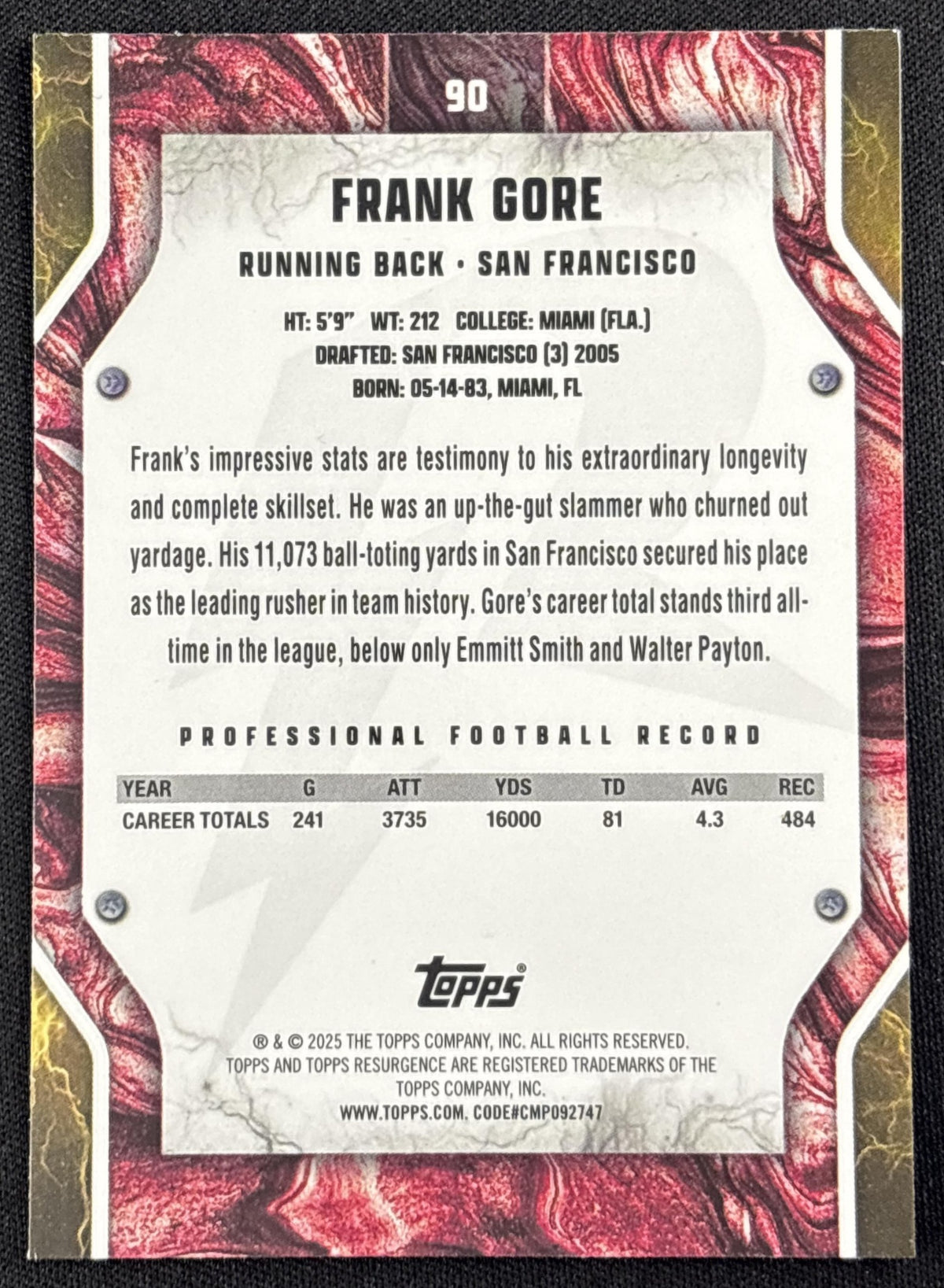 Frank Gore 2024 Topps Resurgence Surge /399 49ers