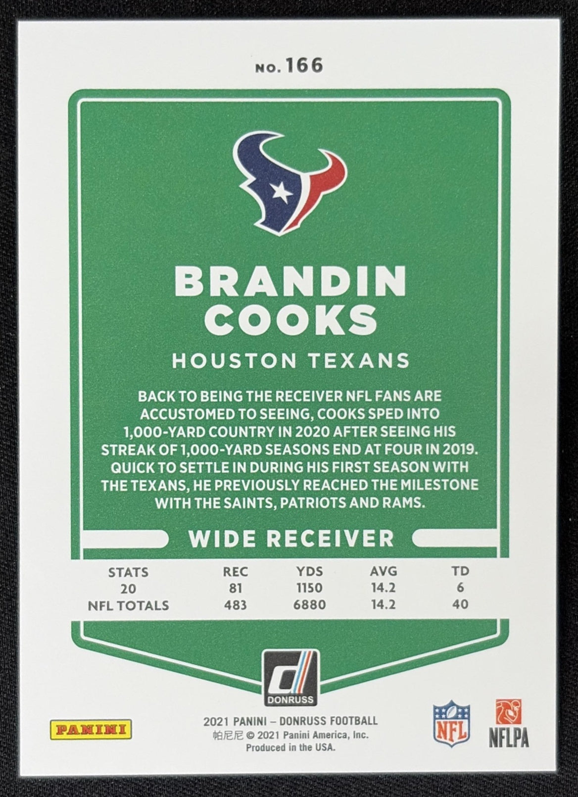 Brandin Cooks 2021 Panini Donruss Press Proof Premium Texans - Houston Texans