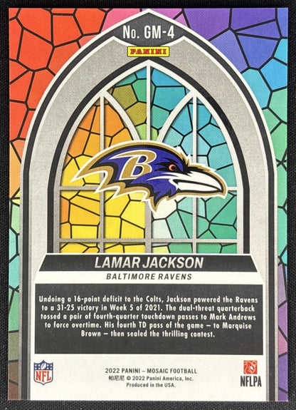 Lamar Jackson 2022 Panini Mosaic Glass Mosaic Ravens back